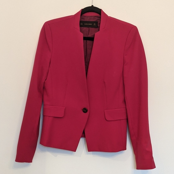 ZARA Collarless Blazer Fuchsia M